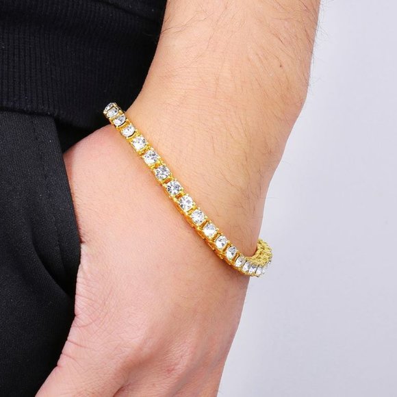 Women Gold Tennis Bracelet White CZ 8" - NEW - Picture 2 of 5